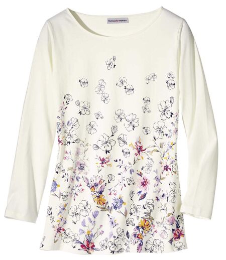 Women's Off-White Floral Print Top