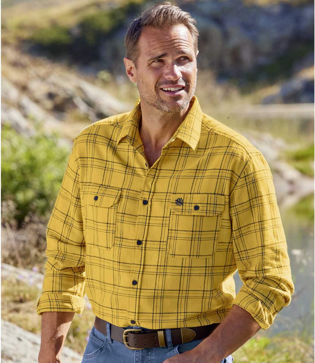 Żółta, flanelowa koszula w kratę Atlas For Men