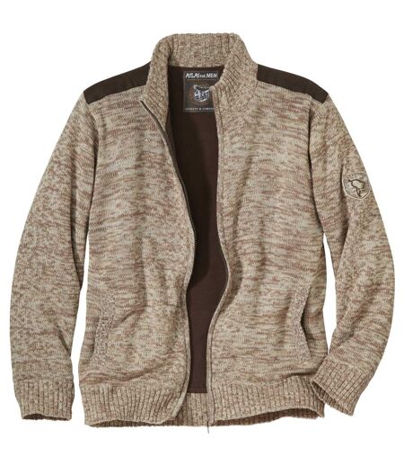 Men's Beige Fleece-Lined Knitted Jacket