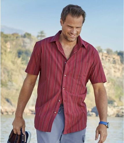 Men's Striped Red Shirt - Short Sleeve