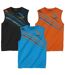 Pack of 3 Men's Graphic Print Vests - Blue Black Orange