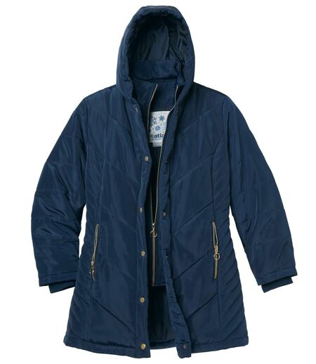 Women's Navy Padded Parka with Hood