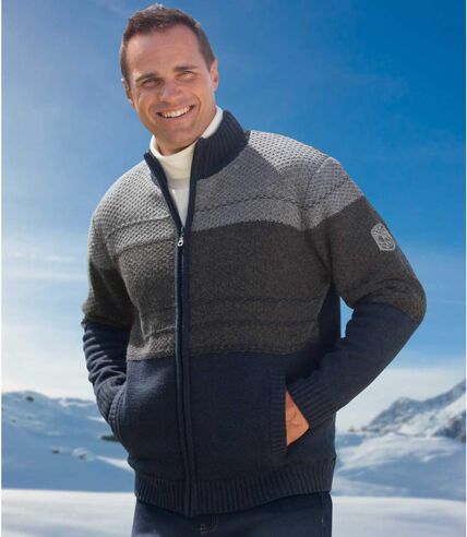 Zateplený pletený sveter na zips