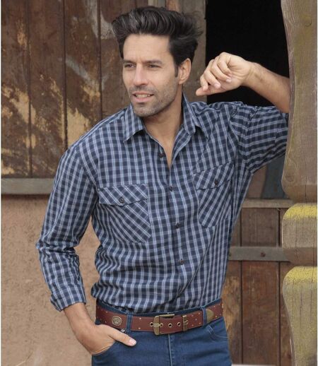 Men's Navy Country Western Checked Shirt