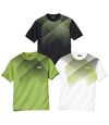 Pack of 3 Men's Sporty Graphic Print T-Shirts - Crew Neck - Black White Green Atlas For Men