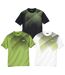 Pack of 3 Men's Sporty Graphic Print T-Shirts - Crew Neck - Black, White, Green