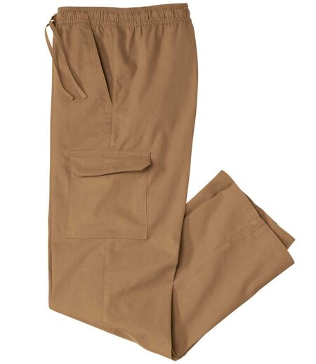 Men's Camel Microcanvas Cargo Pants - Elasticated Waist 