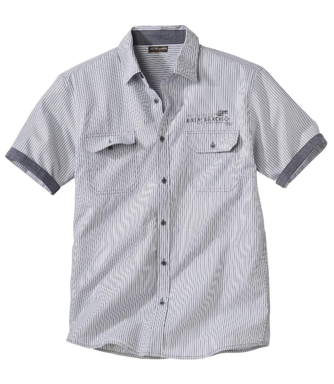 Men's Poplin Tropical Surf Shirt - White with Grey Stripes