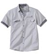 Men's Poplin Tropical Surf Shirt - White with Grey Stripes Atlas For Men