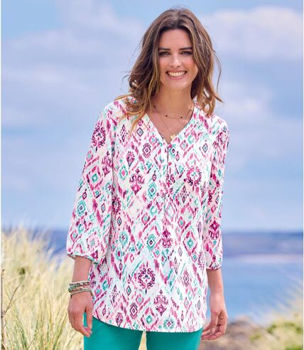 Women's Ecru Patterned Crepe Top