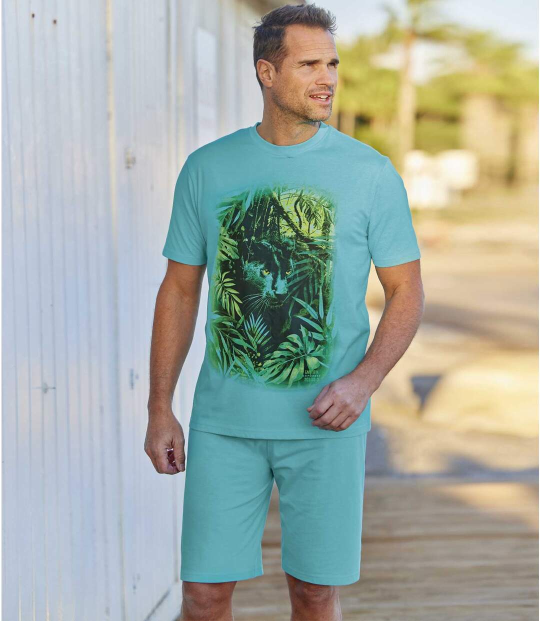 Men's Panther Print Pajama Short Set - Turquoise  Atlas For Men