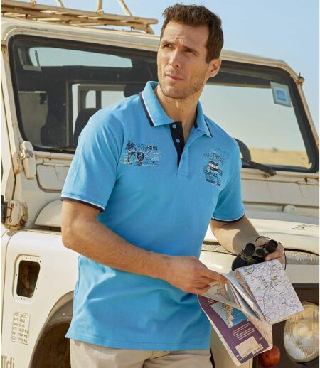 Men's Turquoise Adventure Piqué Fabric Polo Shirt