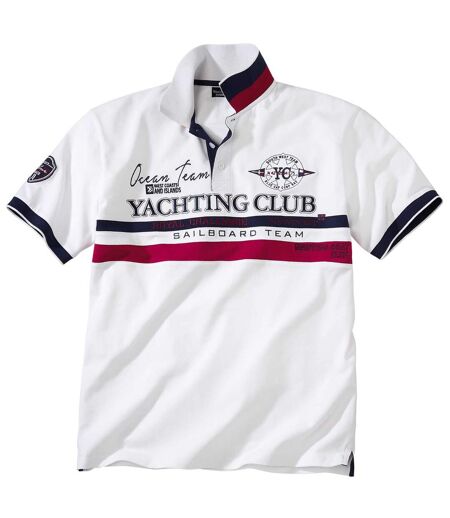 Men's Graphic Print Polo Shirt - White Navy Red