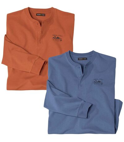 Pack of 2 Men's Plain Long Sleeve Tops - Indigo Orange