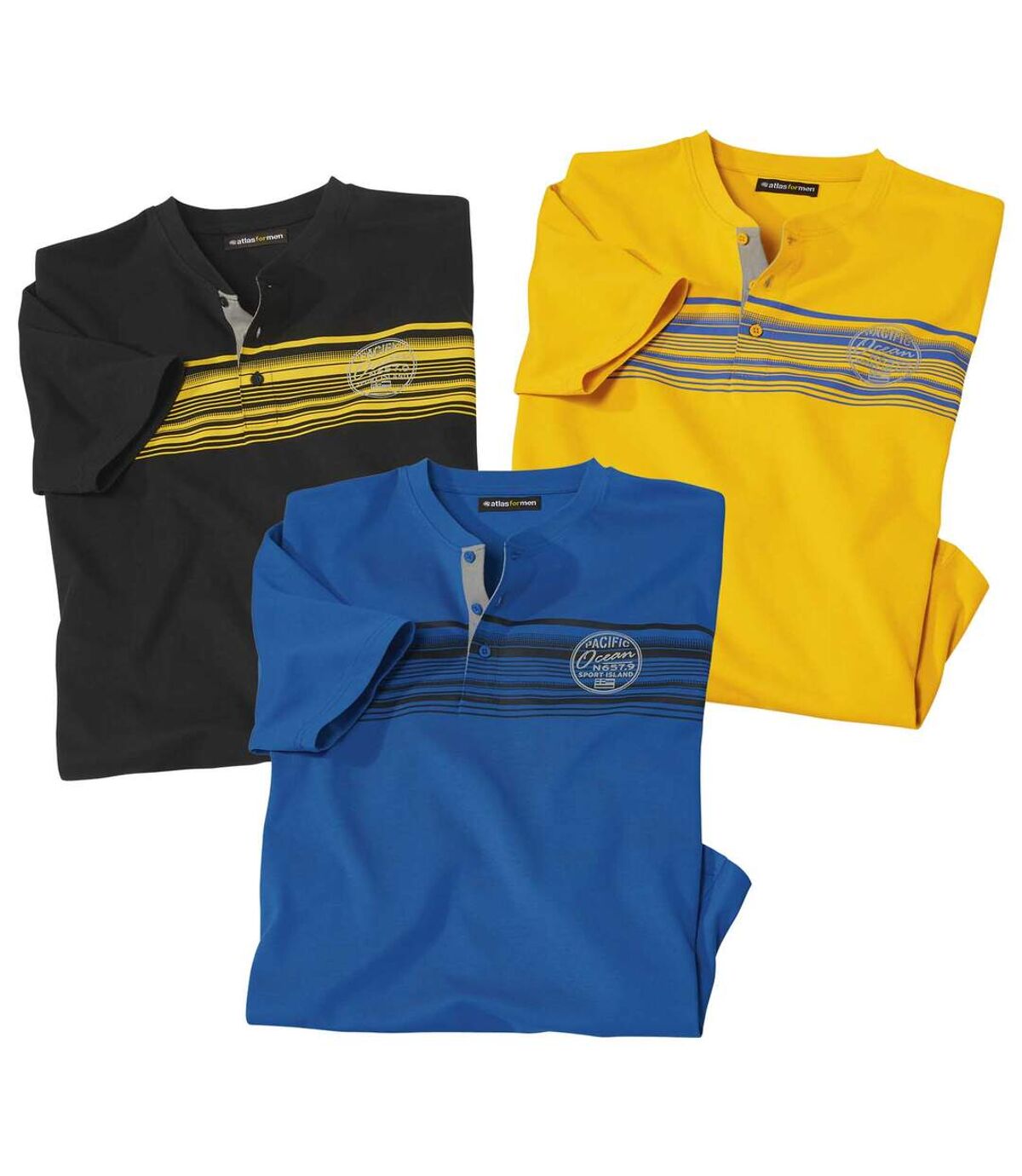 Pack of 3 Men's Casual T-Shirts - Blue Yellow Black Atlas For Men