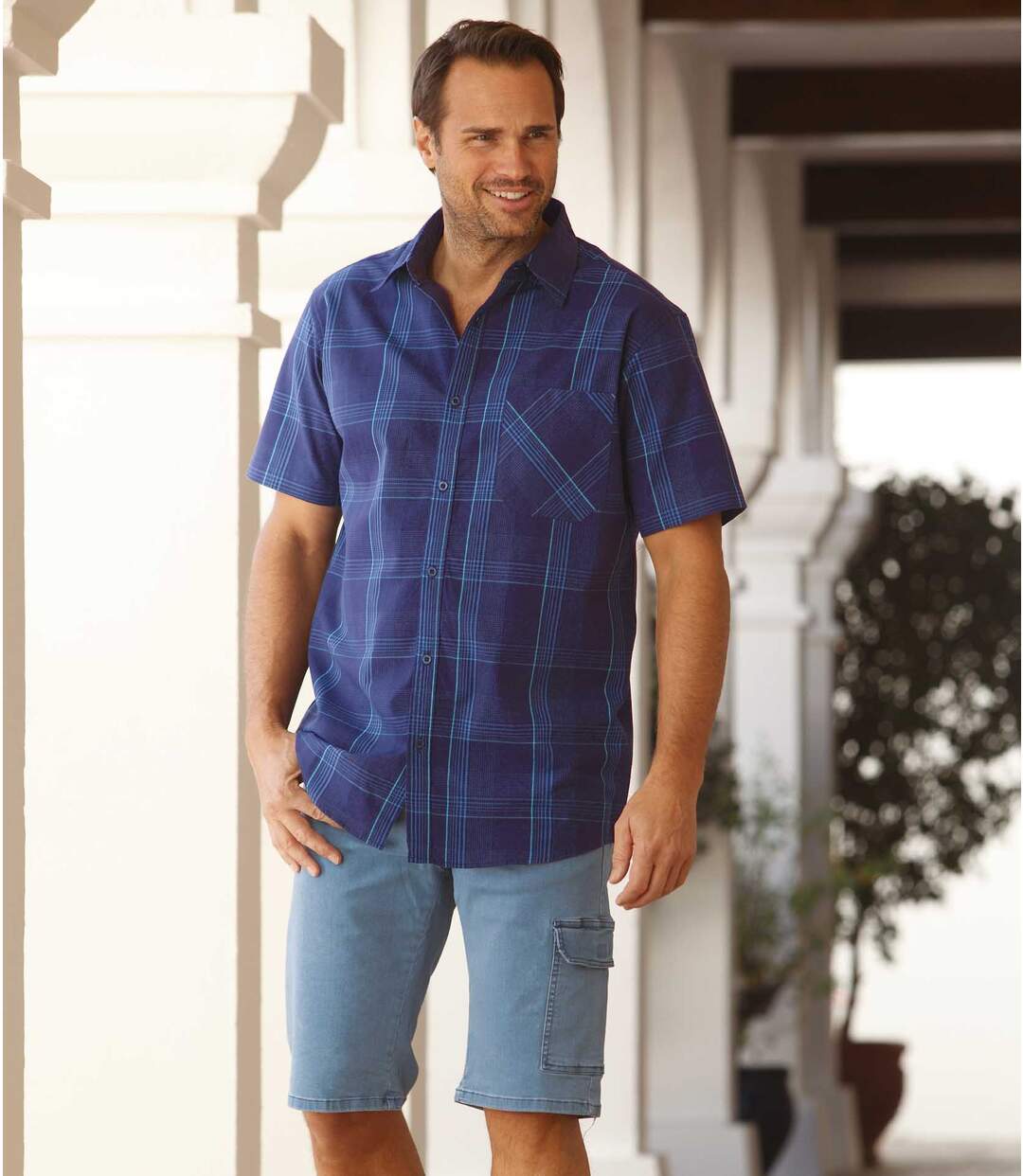 Men's Blue Checked Short Sleeve Shirt Atlas For Men