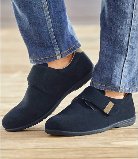 Men's Navy Suede-Style Moccasins