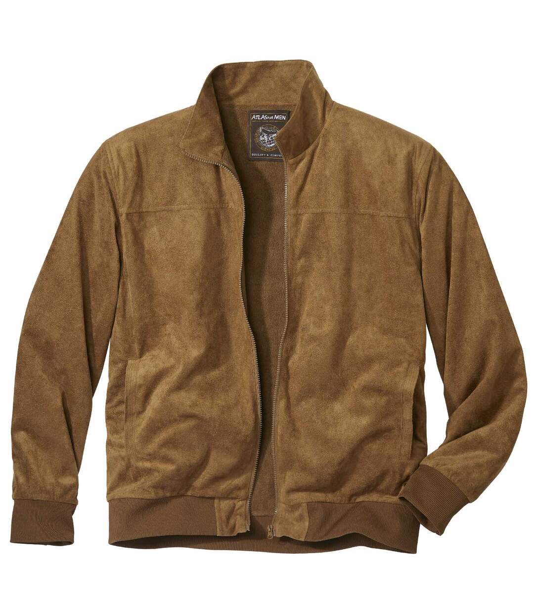 Men's Brown Faux-Suede Jacket - Full Zip - Fleece Lining Atlas For Men