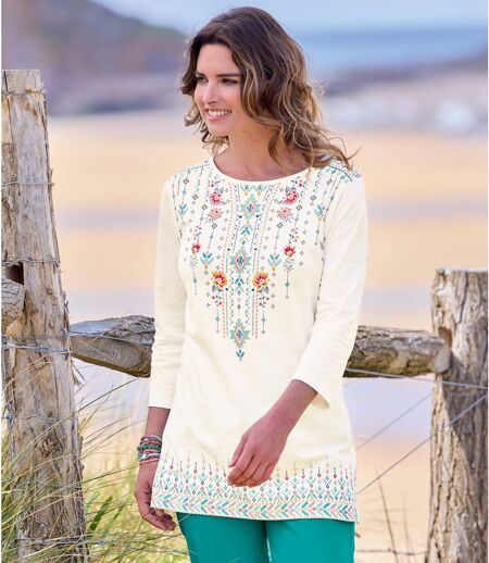 Women's Ecru Patterned Tunic