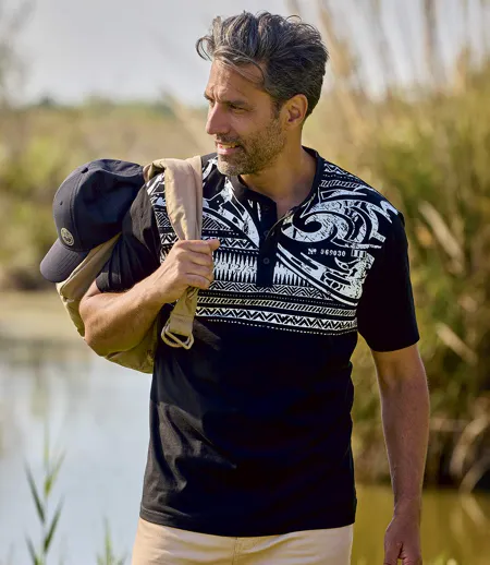 Le Lot de 2 Tee-Shirts Boutonnés Imprimé Tahitien