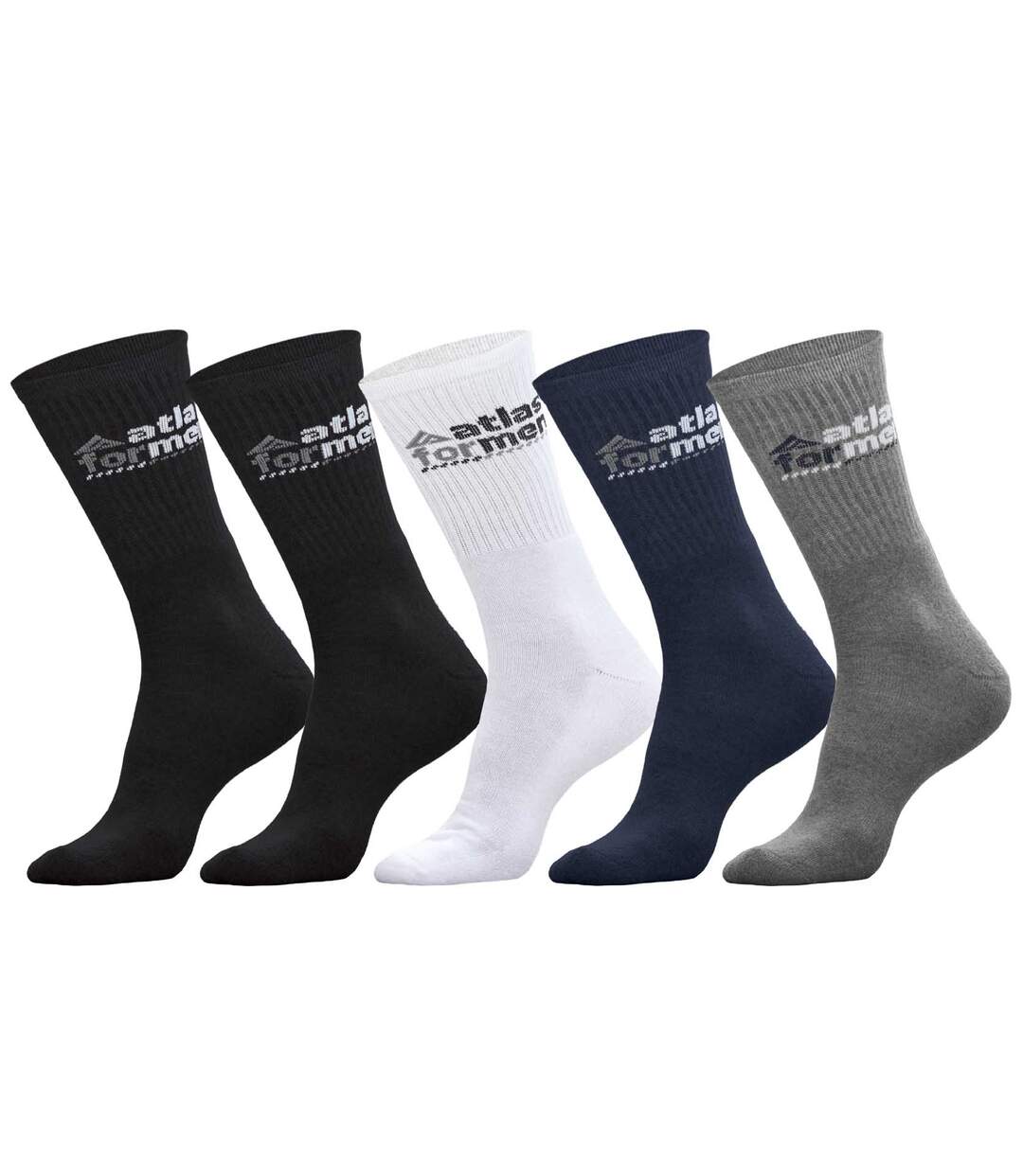 Pack of 5 Pairs of Men's Sports Socks - Black White Navy Grey-1