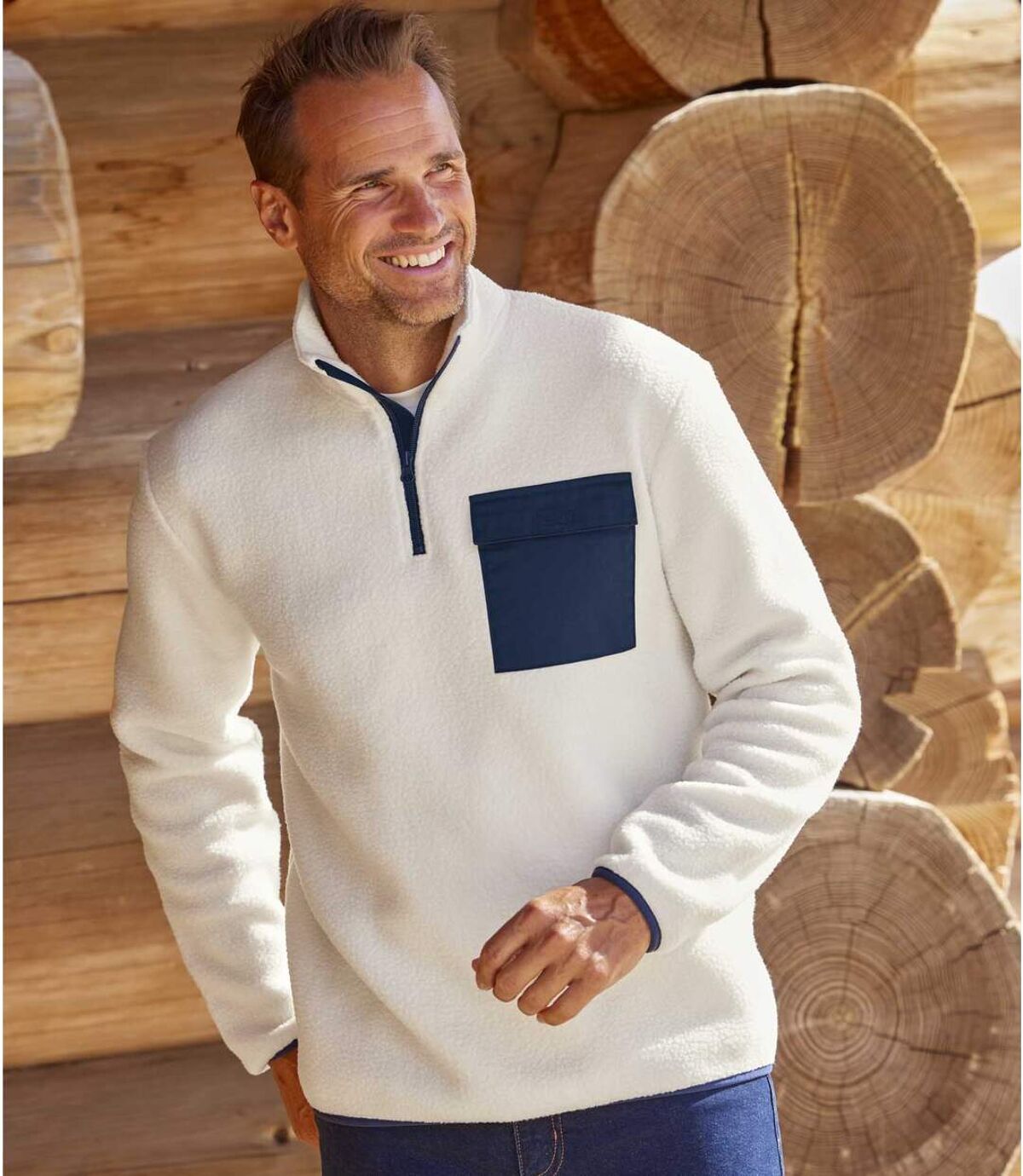 Men's Sherpa-Effect Fleece Pullover - Ecru Atlas For Men