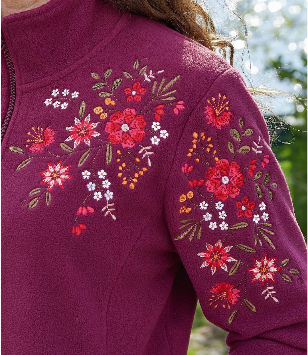 Women's Plum Embroidered Fleece Jacket-3