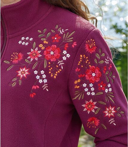 Women's Embroidered Fleece Jacket - Plum