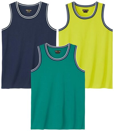 Pack of 3 Men's Cotton Vests - Navy Green 