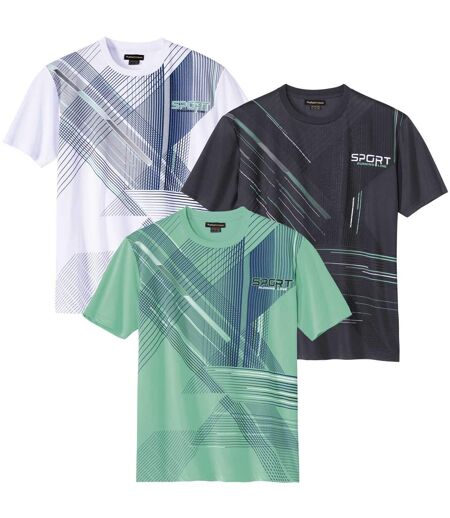 Pack of 3 Men's Sporty T-Shirts - White Anthracite Green 