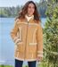 Women's Camel Sherpa-Lined Faux-Suede Coat