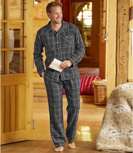 Flanell-Pyjama mit grauen Karos