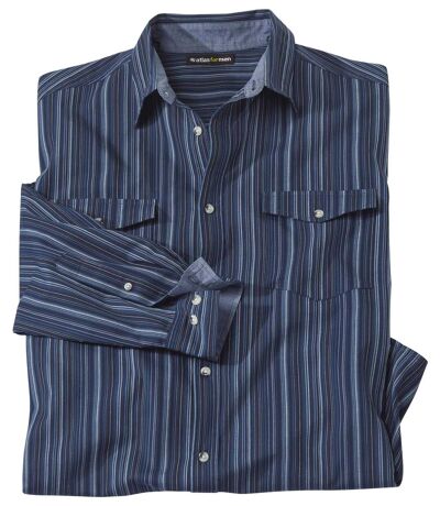 Men's Striped Navy Poplin Shirt