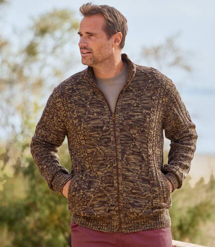 Men's Brown Full Zip Knitted Jacket