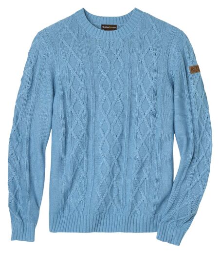 Men's Blue Cable-Knit Jumper