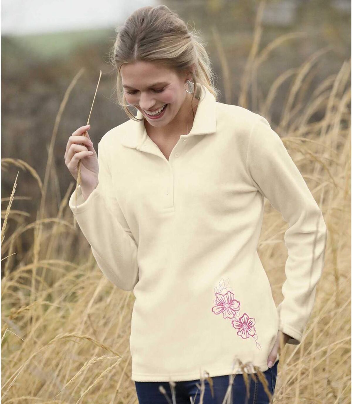 Pack of 2 Women's Embroidered Microfleece Pullovers - Pink White Atlas For Men