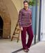 Men's Striped Microfleece Pyjamas - Burgundy