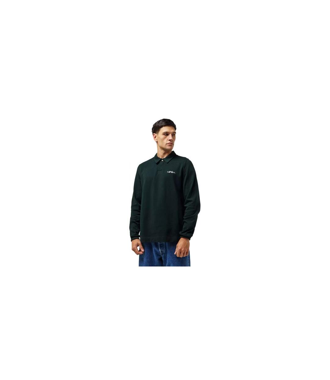 Mens Embroidered Logo Cotton Long-sleeved Polo Shirt Green Paul Smith-1