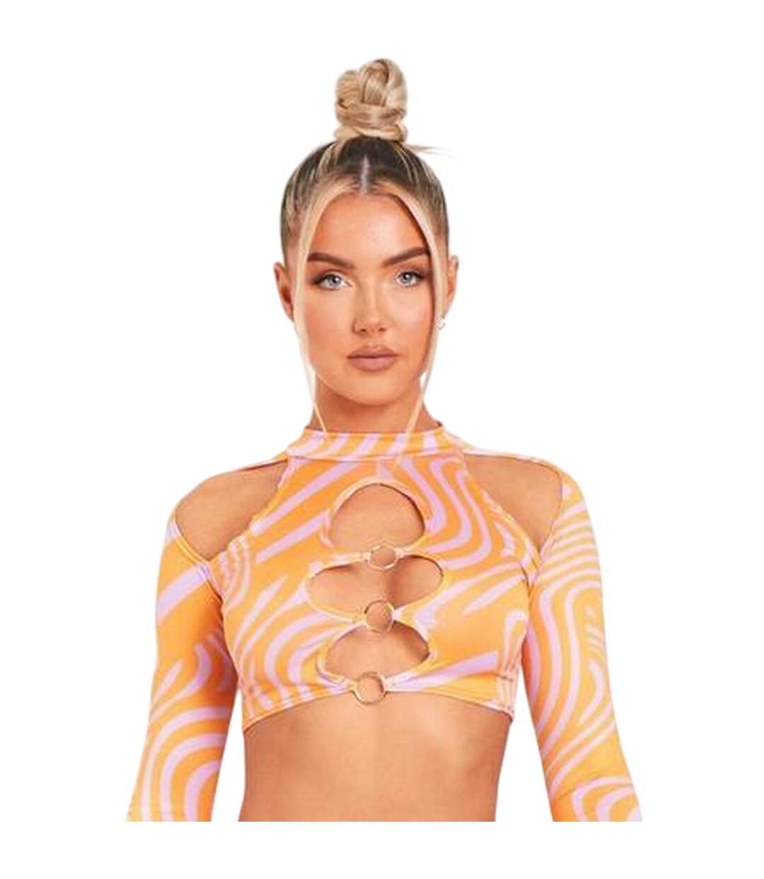 Haut Court Manches Longues Motif/style Découpé Femme Rose Imprimé Missy Empire-3