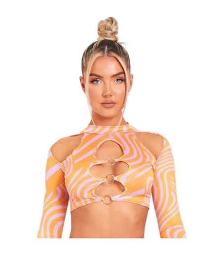 Haut Court Manches Longues Motif/style Découpé Femme Rose Imprimé Missy Empire