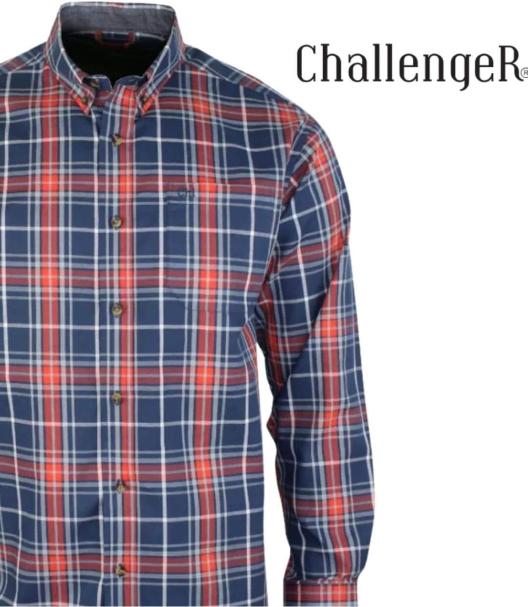 CHALLENGER TEMPETE1 — Chemise à carreaux manches longues bleu et orange : le confort durable en pur coton-4