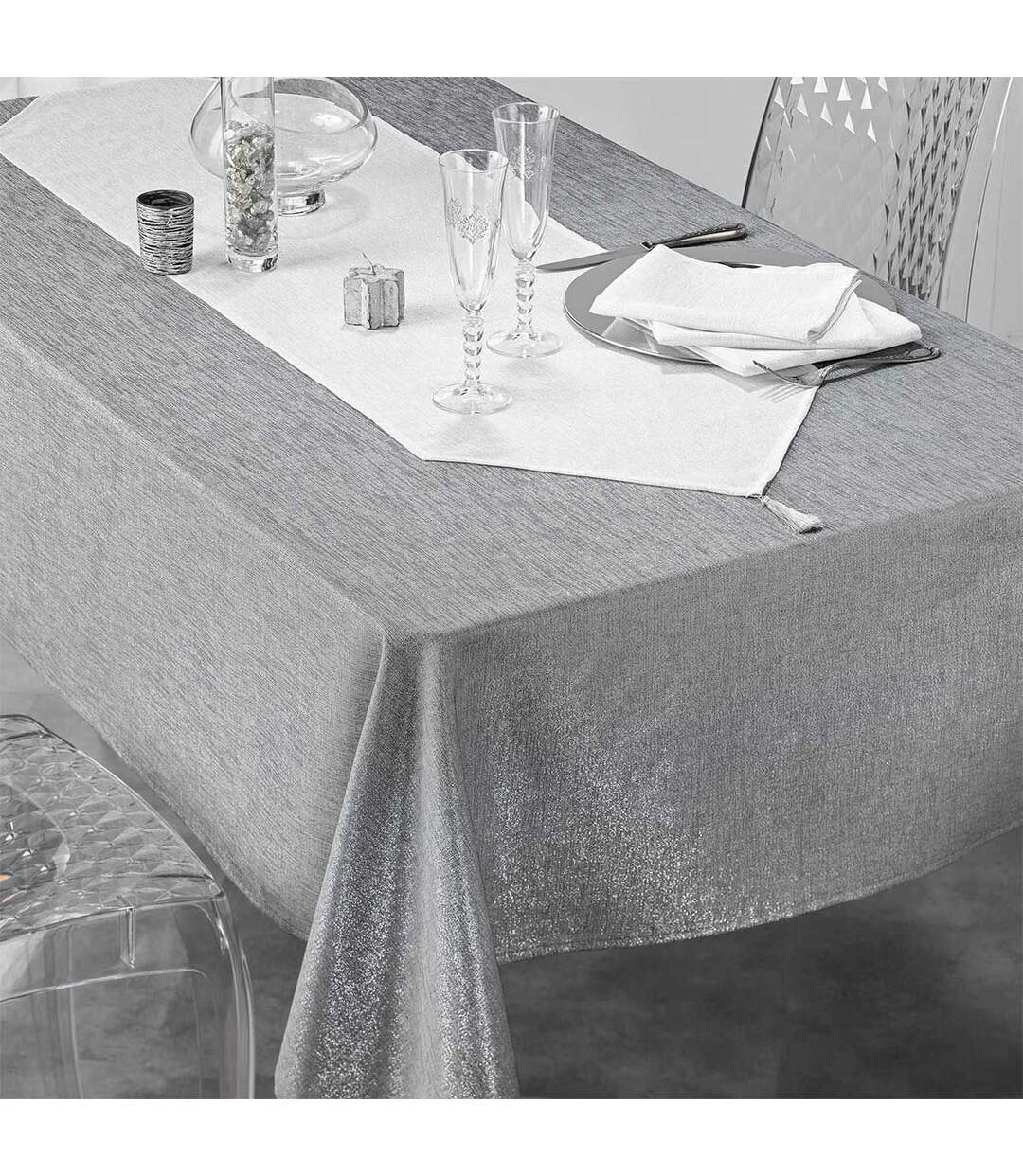 Lot de 3 Serviettes de Table Silvery 40x40cm Gris-3