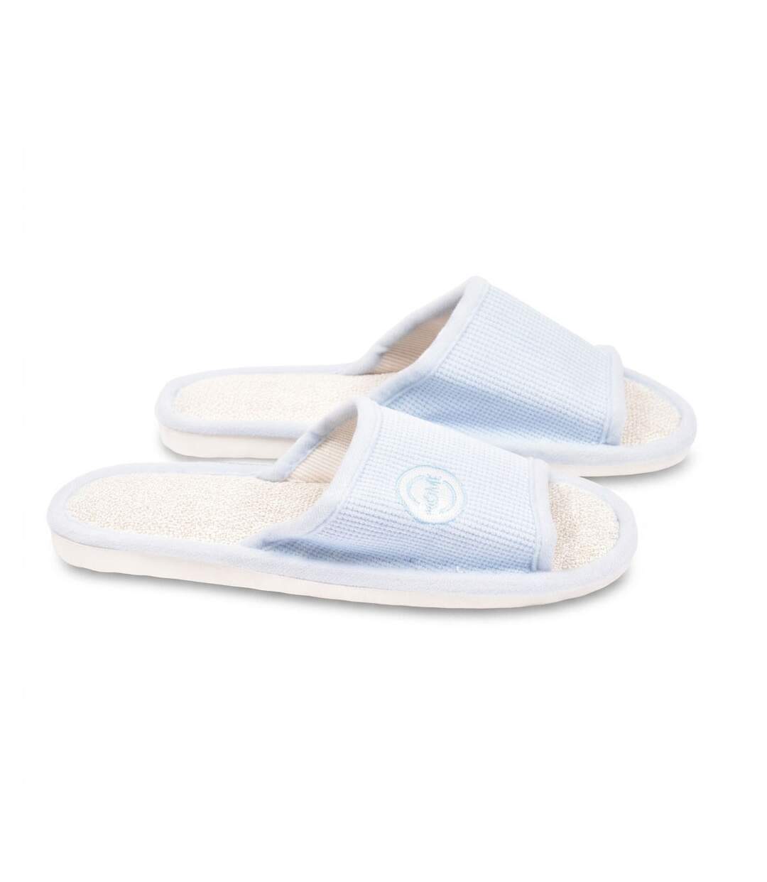 OZABI-Pantoufle Mule Femme Pack 2 Paires Tissu Gaufre Bout Ouvert-4