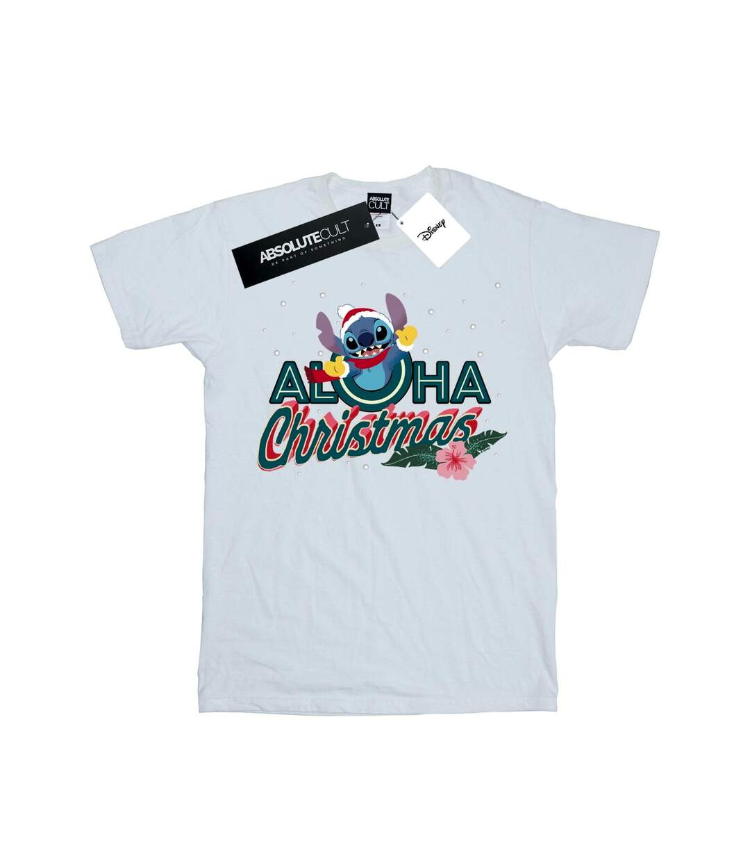Disney Womens/Ladies Lilo And Stitch Aloha Christmas Cotton Boyfriend T-Shirt (Blanc) - UTBI29647-1