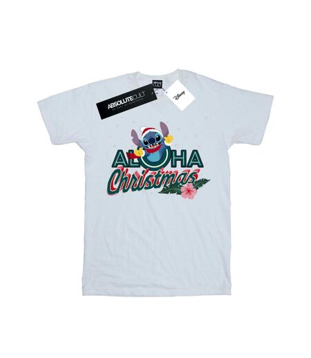 Disney Womens/Ladies Lilo And Stitch Aloha Christmas Cotton Boyfriend T-Shirt (Blanc) - UTBI29647