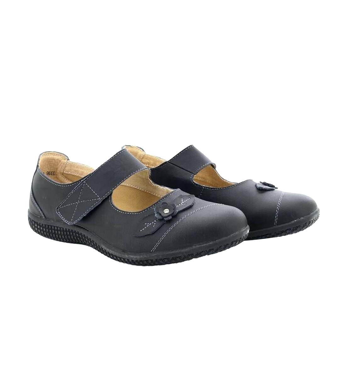 Boulevard Womens/Ladies Touch Fastening Extra Wide Summer Casual Leather Shoes (Black) - UTDF423-3