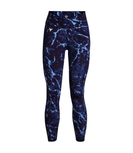Womens/ladies Project Rock Marble Compression 7/8 Leggings Blue Under Armour