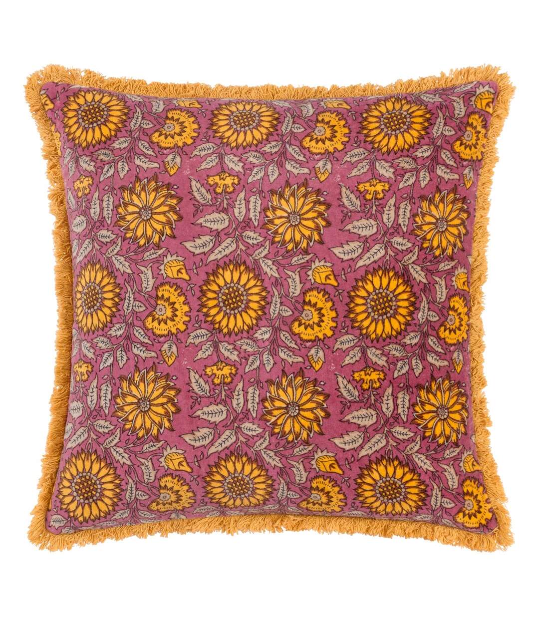 Clarendon velvet floral cushion cover 50cm x 50cm plum Paoletti