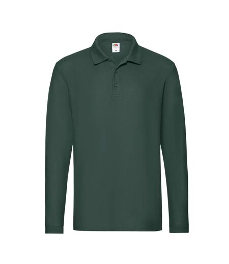Mens Premium Long-sleeved Polo Shirt Forest Green Fruit Of The Loom