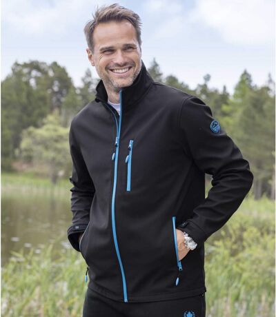 Men's Black Microfleece-Lined Softshell Jacket - Water-Repellent